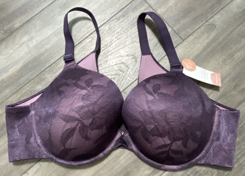 Lane Bryant Cacique Womens 44D Boost Plunge Bra Purple Floral Lace Sexy $67 NEW